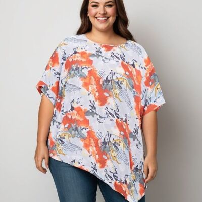 Top estampado azul de talla grande (C6596)