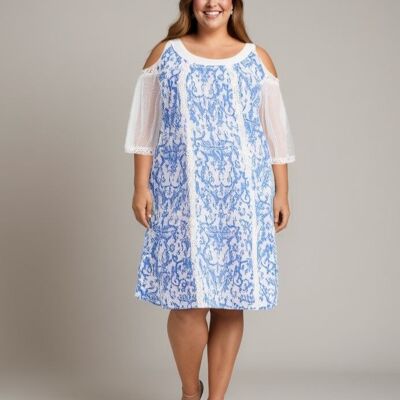 Plus size blue print dress (C6598)