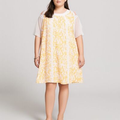 Plus size yellow print dress (C6598)