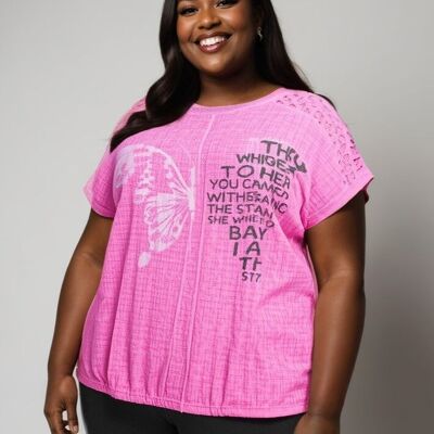 Plus size T-shirt with pattern and inscriptions (C8010/ROSE)