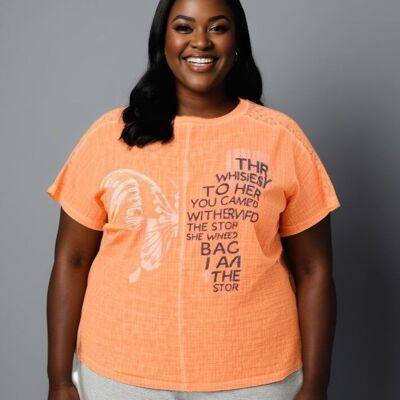 Plus size T-shirt with pattern and inscriptions (C8010/ORANGE)