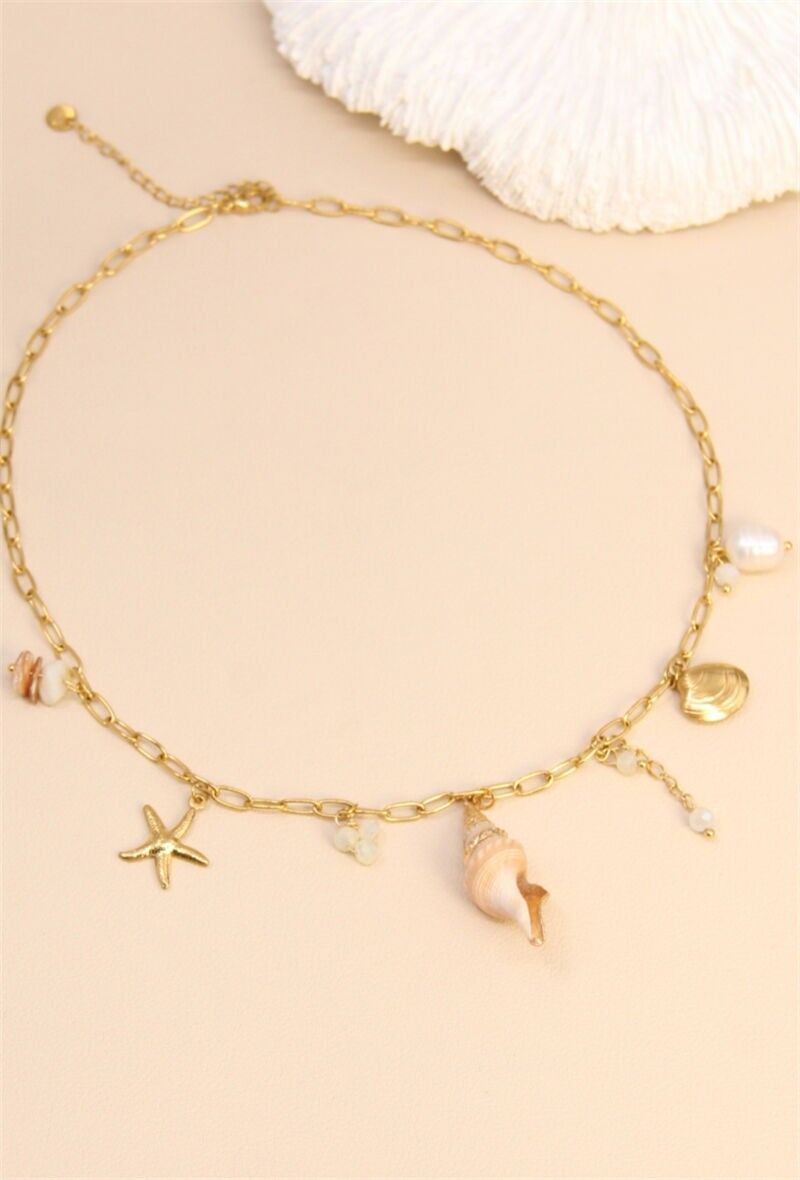Collier Maillon & Breloques Marin – Trésors de l’Océan en Acier Inoxydable