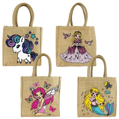 Domelo children's handbag girls jute bag small shoulder bag with print