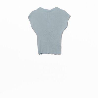 High Neck Cap Sleeves ribbed sweater in blue