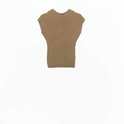High Neck Cap Sleeves ribbed sweater in camel