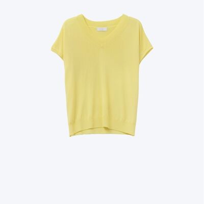 yellow fine knit V-neck sweater