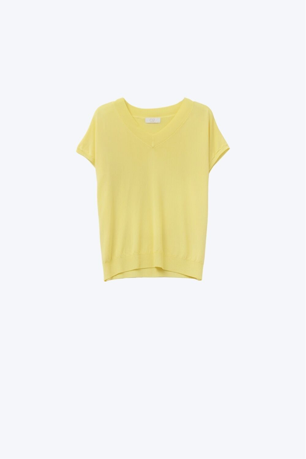 maglione giallo a maglia fine con scollo a V