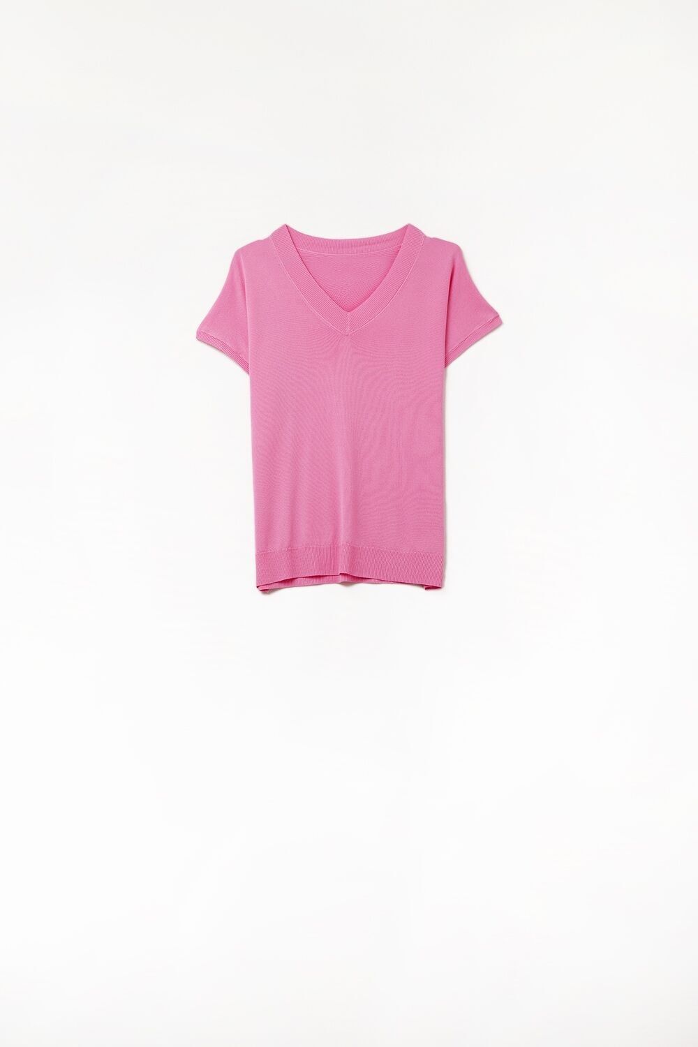 Maglione fucsia in maglia fine con scollo a V