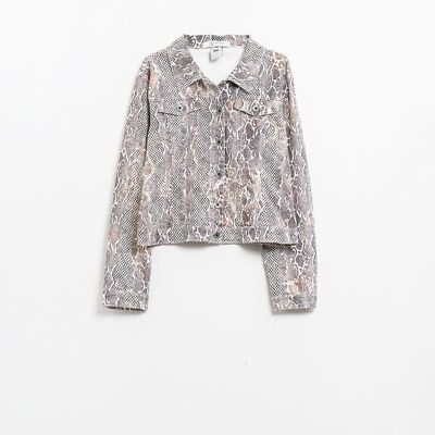 Snake Print Brown Denim Jacket