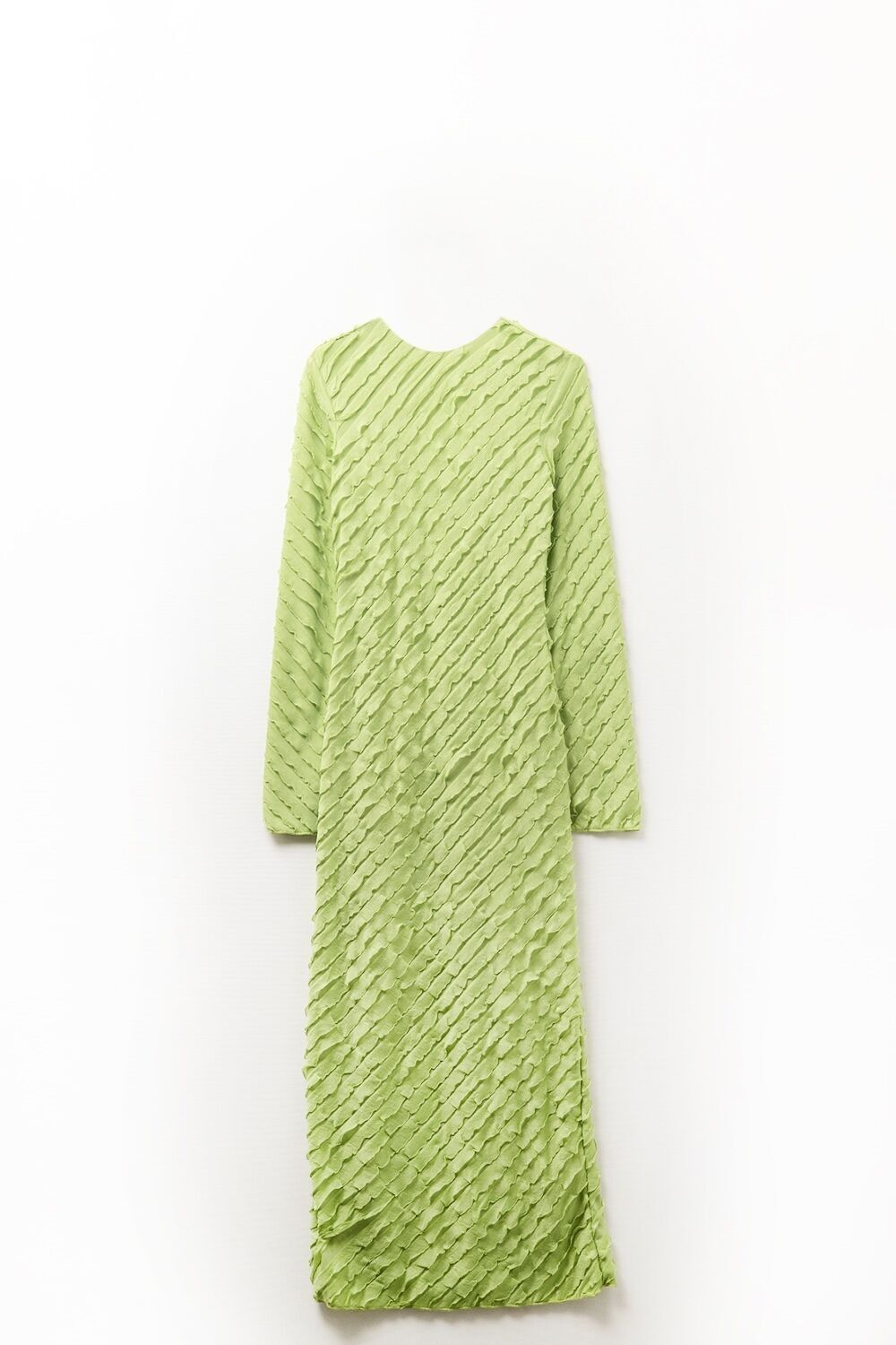 Robe longue verte avec mini volants en biais