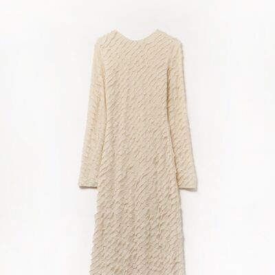 Beige Maxi Dress With Bias mini Ruffle Design