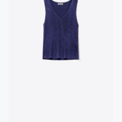 Navy sleeveless fine knitted top With V-Neck