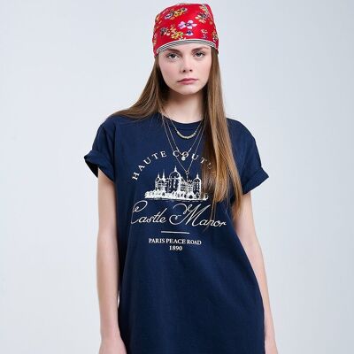 Dark Blue T Shirt With Castle Manor Design