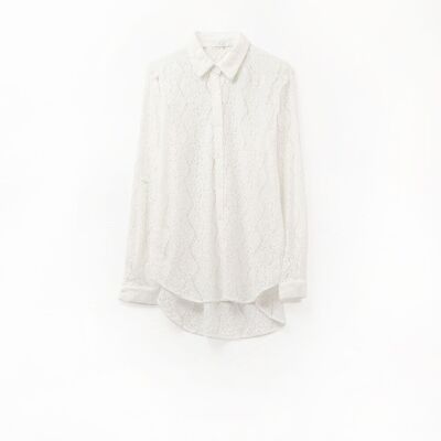 Lace High Low White Button Down Shirt