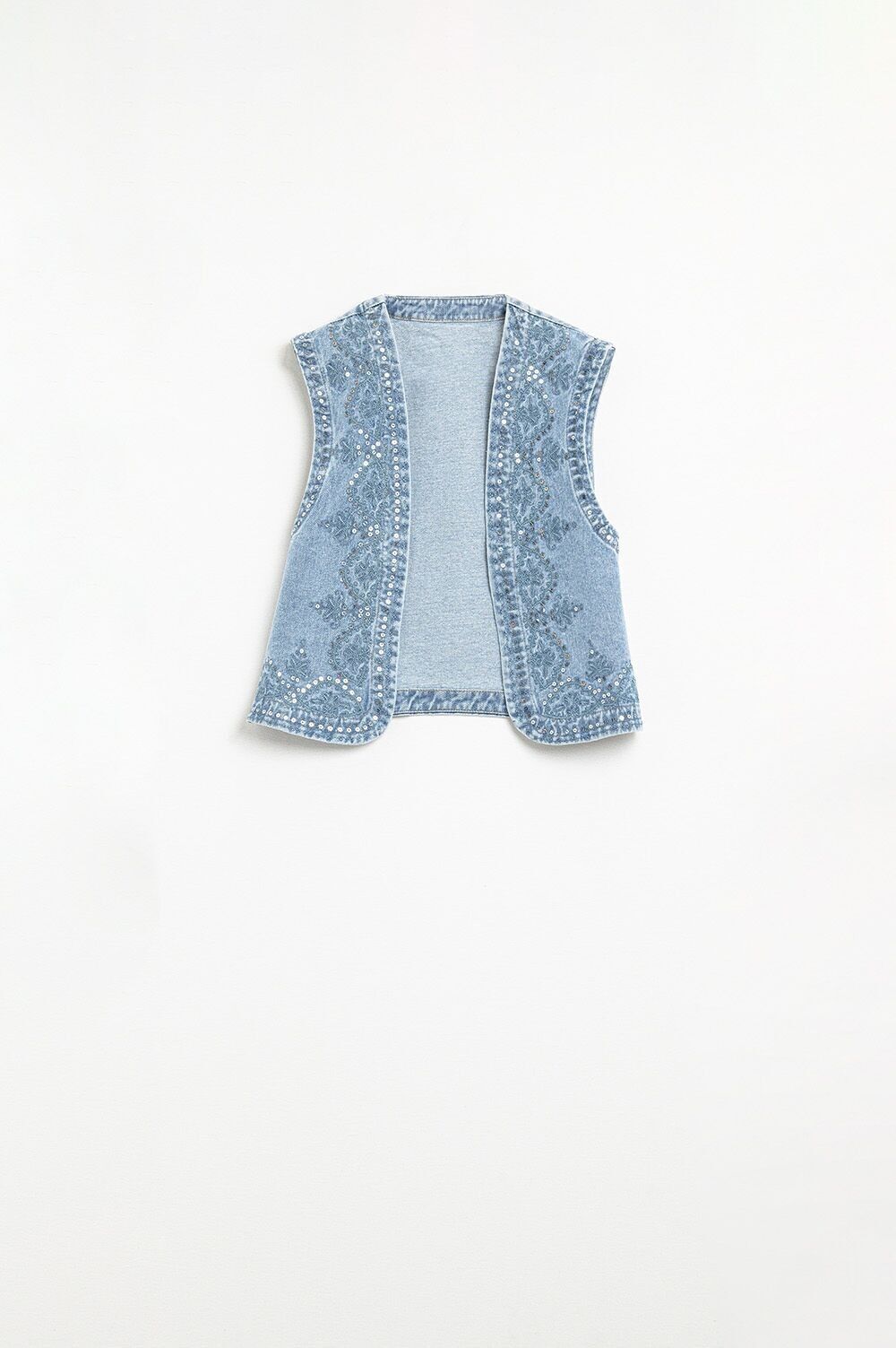 Gilet in denim con motivo paillettes