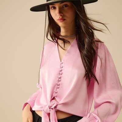 Camicia corta in rosa con nodo