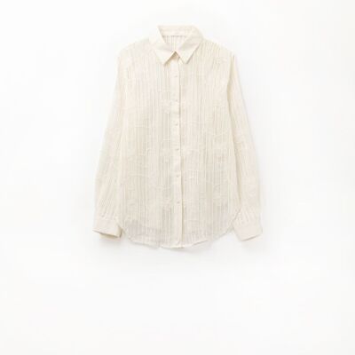 beige crochet shirt with embroidered details