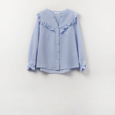 blue blouse with ruffles
