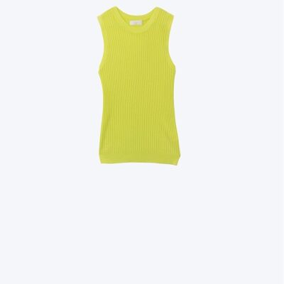 Lime Green Sleeveless Ribbed Knit Top