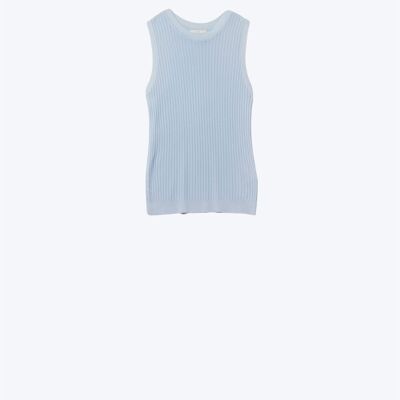 Top senza maniche in maglia a coste azzurro