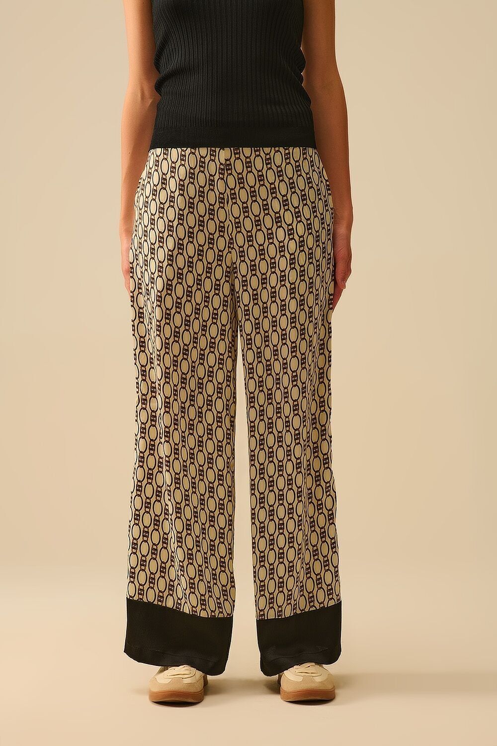 Wide-Leg Printed Pants with Chain Motif