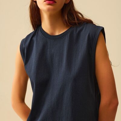 Navy Sleeveless cotton T-shirt