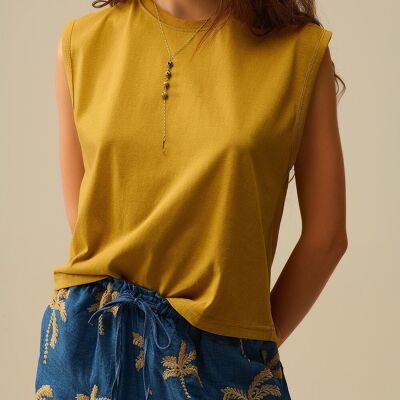 Mustard Sleeveless cotton t-shirt