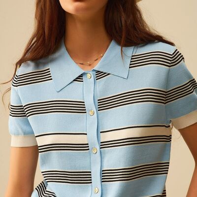 Baby Blue Striped Button-Up Polo