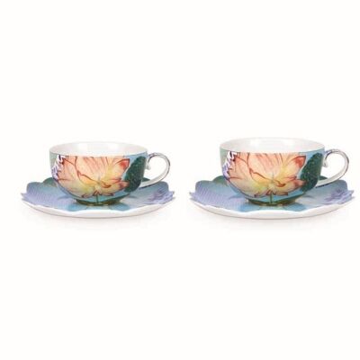Coffret de 2 Paires tasse à thé Royal bleu flowers - 28cl