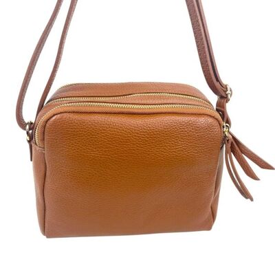 Leather Crossbody Bag with 3 Compartments on Sale