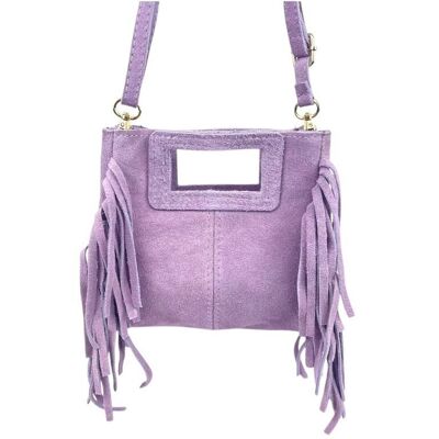 Borsa a mano compatta in pelle scamosciata con frange