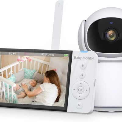 Babyphone numérique sans fil BabyChill 5 pouces avec caméra – Écran LCD HD XXL, mode VOX, vision nocturne, audio bidirectionnel, surveillance de la température, berceuses