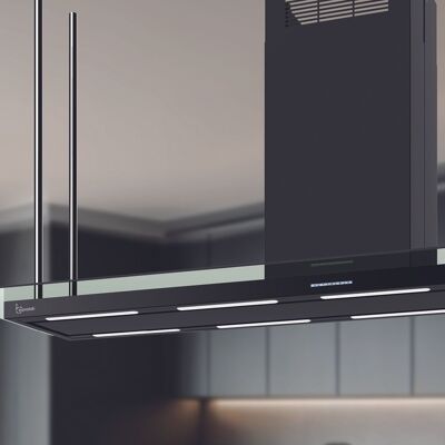 ELEA ISLAND STYLE HOOD WITH GLASS cm.146 Right - Black - 800 m3/h