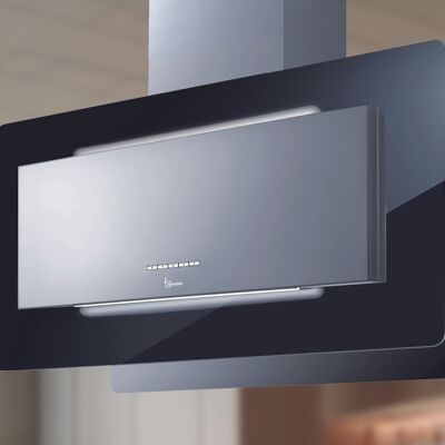 TRISIA ISLAND HOOD cm. 90x43 - stainless steel, black glass - 800 m3/h