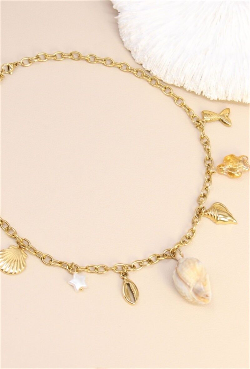 Collier Charms Marins – Acier Inoxydable Doré & Coquillages