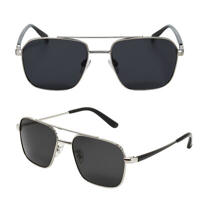 Occhiali da sole rettangolari da uomo con doppio ponte argento Sebastien Loeb Racing Brand, indice di protezione 3 con asta flessibile