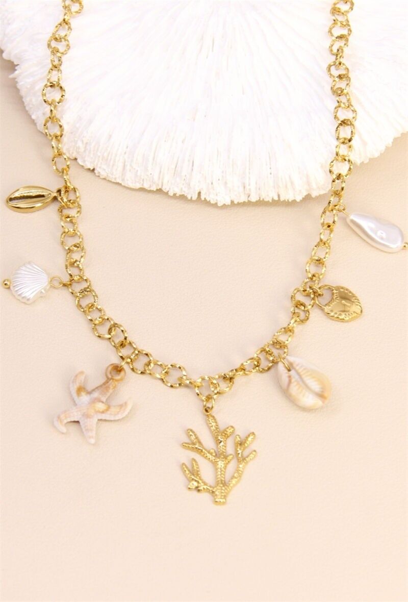 Collier "Corail Doré" – Charms Marins & Coquillages Naturels