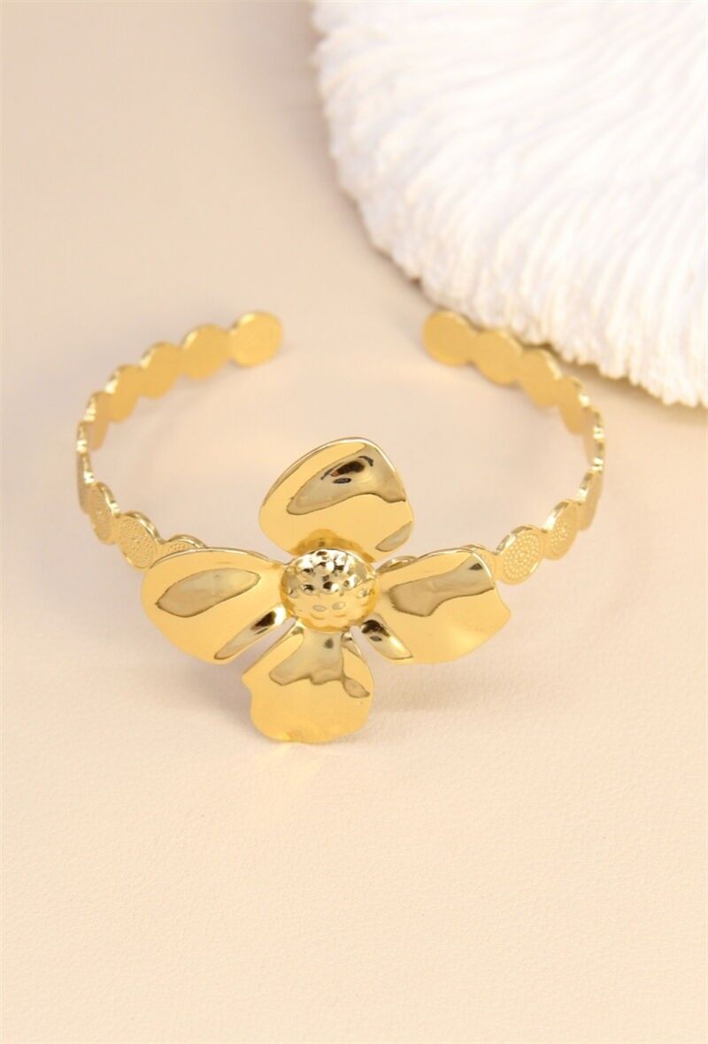 Bracelet jonc fleur ajustable en acier inoxydable – élégance nature sublimée
