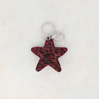 Llavero de estrella de leopardo de piel sintética