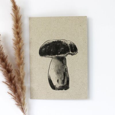 Tarjeta plegable hecha de papel de hierba, hongo porcini