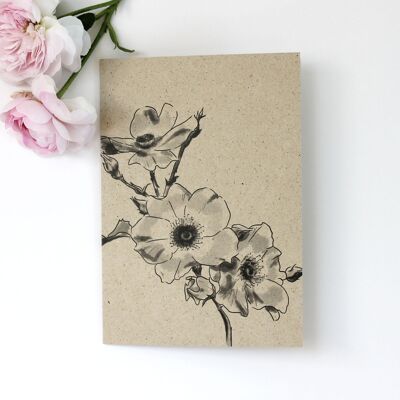 Folding card made of grass paper, wild rose