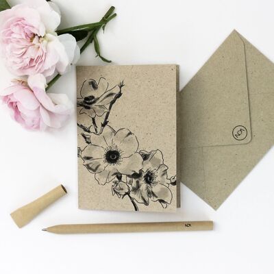 Mini carte en papier herbe, rose sauvage