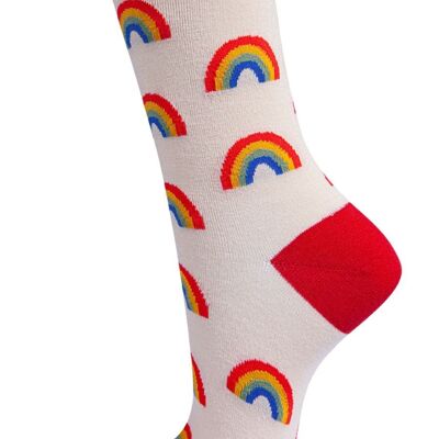 Womens Rainbow Bamboo Socks Novelty Ankle Socks Cream Red