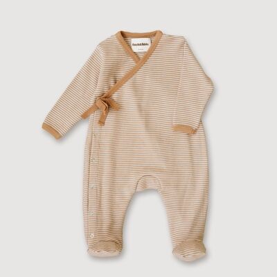 Tutina a costine in lana - Strisce color fulvo