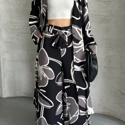 Long Shirt & Matching Loose Pants Set in Black Viscose