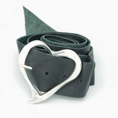 Cintura con fibbia larga MyHeart, in pelle nera e argento, 10µ