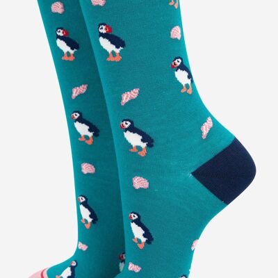 Chaussettes en bambou macareux et coquillages pour femmes