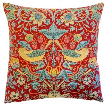 Housse de coussin William Morris Strawberry Thief - Cadeau William Morris - Coussin tapisserie belge 18 x 18 - Coussin Gobelin - Décor Morris 1