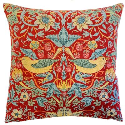William Morris Strawberry Thief Pillow Cover  - William Morris Gift - 18x18 Belgian Tapestry Cushion - Gobelin Pillow - Morris decor