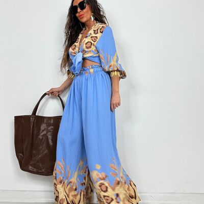 Ensemble Chemise Longue & Pantalon Ample Assortie En Viscose
